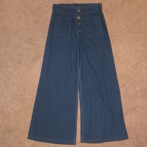 HALARA Dark Blue Flare Jeans with Button Detail